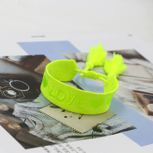 Wholesale Accessories Gold Thread Embroidered Love Letter Wrist Strap Handwoven Tassel Bracelet