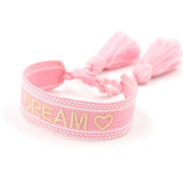 Wholesale Accessories Gold Thread Embroidered Love Letter Wrist Strap Handwoven Tassel Bracelet