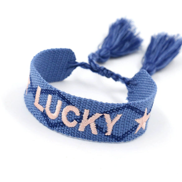 Wholesale Accessories Gold Thread Embroidered Love Letter Wrist Strap Handwoven Tassel Bracelet