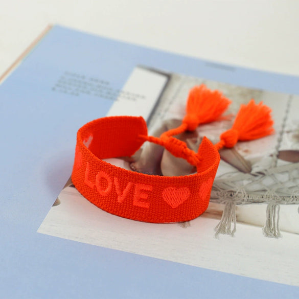 Wholesale Accessories Gold Thread Embroidered Love Letter Wrist Strap Handwoven Tassel Bracelet