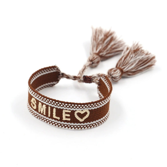 Wholesale Accessories Gold Thread Embroidered Love Letter Wrist Strap Handwoven Tassel Bracelet