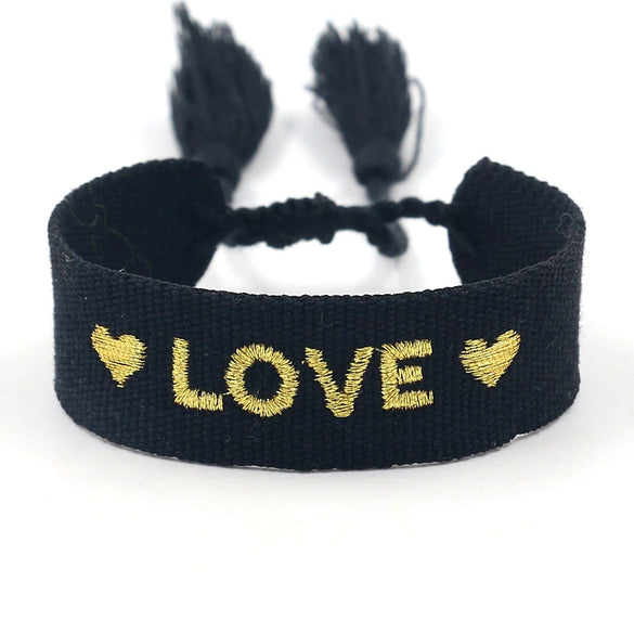 Wholesale Accessories Gold Thread Embroidered Love Letter Wrist Strap Handwoven Tassel Bracelet
