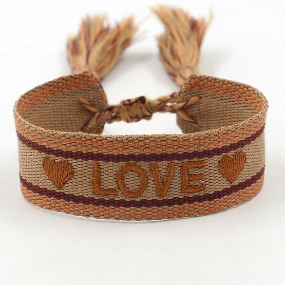 Wholesale Accessories Gold Thread Embroidered Love Letter Wrist Strap Handwoven Tassel Bracelet