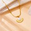 Wholesale Accessories Stainless Steel Goldplated Inlaid Pearl Fanshaped Feather Threepiece Set