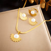 Wholesale Accessories Stainless Steel Goldplated Inlaid Pearl Fanshaped Feather Threepiece Set
