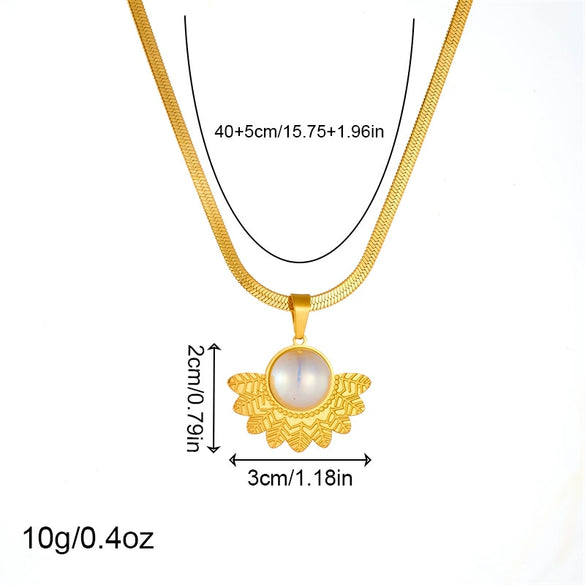 Wholesale Accessories Stainless Steel Goldplated Inlaid Pearl Fanshaped Feather Threepiece Set