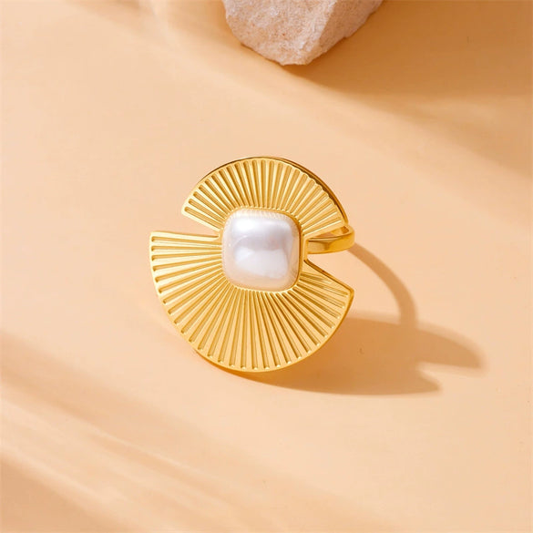 Wholesale Accessories Stainless Steel Pearl Square Fanshaped Geometric Retro Fashion For Women