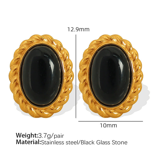 Wholesale Accessories 316L Stainless Steel Oval Inlaid Tiger's Eye Retro Geometric Love Water Drops Bell Style For Women