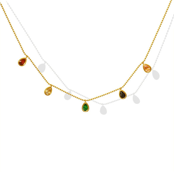 Wholesale Accessories Zircon Pendant Necklace With Ball Chain Light Luxury Geometric Style 316L Stainless Steel Electroplating