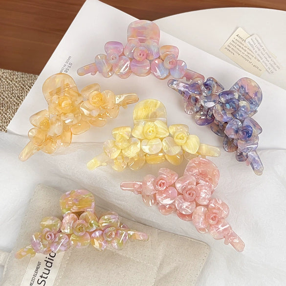 Wholesale Acetate Sweet Style Handmade Twin Flower Hair Gripper For Women