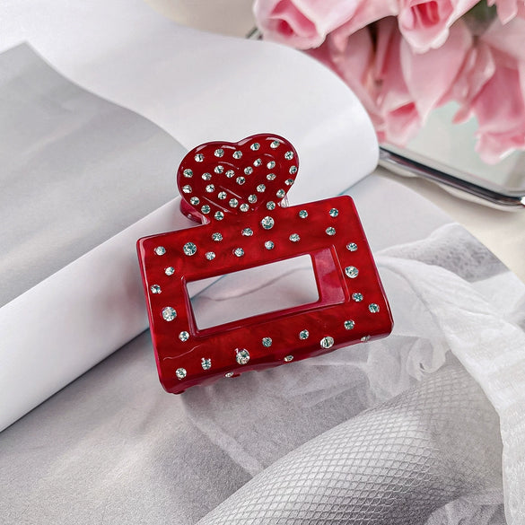 Wholesale Acetic Acid Love Handmade Hair Clip Heavy Industry Diamond Style Shark Clip For Women