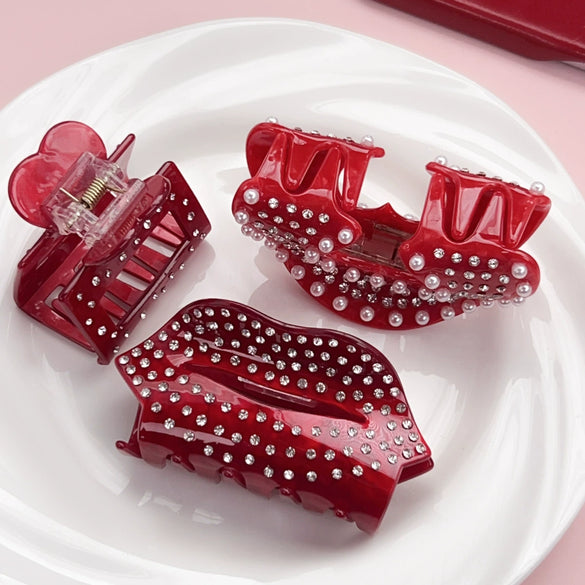 Wholesale Acetic Acid Love Handmade Hair Clip Heavy Industry Diamond Style Shark Clip For Women