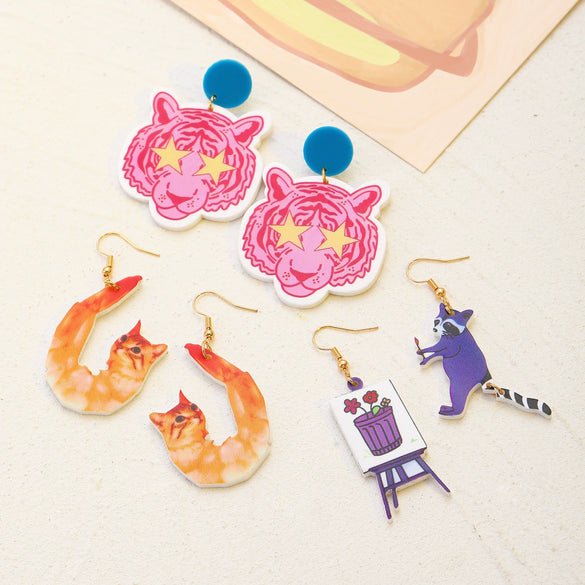 Wholesale Acrylic And Wood Animal Style Earrings For Women With Electroplating