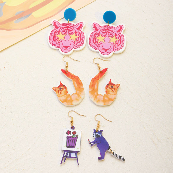 Wholesale Acrylic And Wood Animal Style Earrings For Women With Electroplating