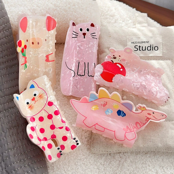 Wholesale Acrylic Animalprinted Lovely Women's Cat And Shark Hair Clips