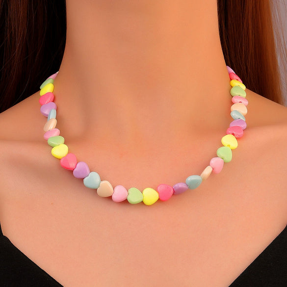 Wholesale Acrylic Beaded Flower Heart Water Drop Bell Handmade Necklace Bracelet Twopiece Set For Women