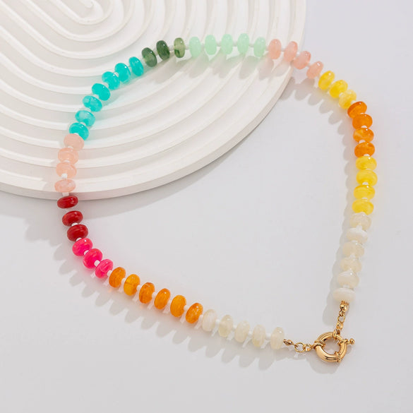 Wholesale Acrylic Beaded Geometric Style Handmade Clavicle Necklace With Metal Spring Buckle