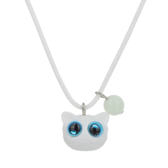 Wholesale Acrylic Beads Leather Rope Handmade Geometric Cute Kitten Luminous Couple Necklace And Bracelet Accessories