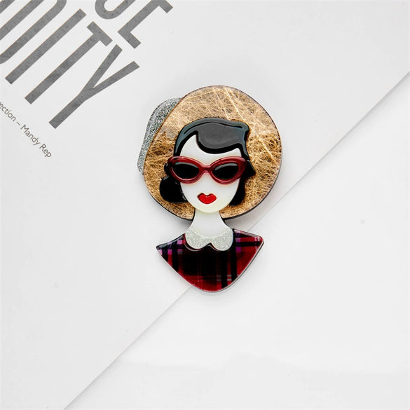 Wholesale Acrylic Cartoon Characters Printed Decorative Brooch For Women