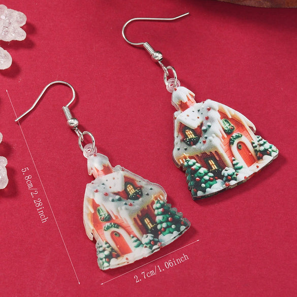 Wholesale Acrylic Christmas Cartoon Snowhouse Snowman Elk Doublesided Earrings