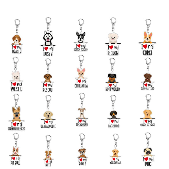 Wholesale Acrylic 2D Keychain With Uv Color Printing For Pet Dog Breed I Love My West Golden Retriever