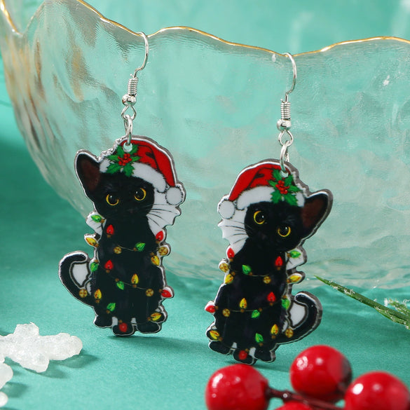 Wholesale Acrylic Double Sided Earrings With Geometric Pattern Retro Fashion Halloween Themed Black Cat Ear Studs For Women