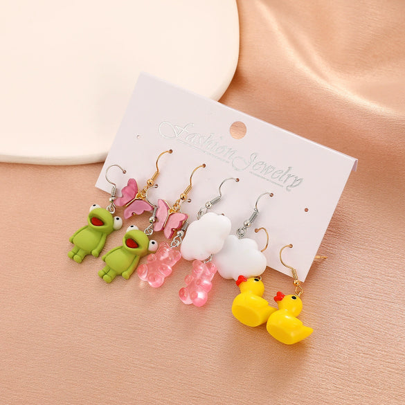 Wholesale Acrylic Earrings Set With Cartoon Butterfly Frog Yellow Duck Animal Patterns