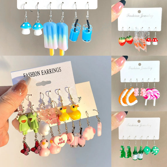 Wholesale Acrylic Earrings Set With Cartoon Butterfly Frog Yellow Duck Animal Patterns