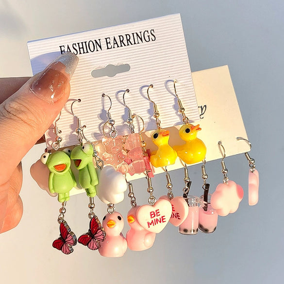 Wholesale Acrylic Earrings Set With Cartoon Butterfly Frog Yellow Duck Animal Patterns