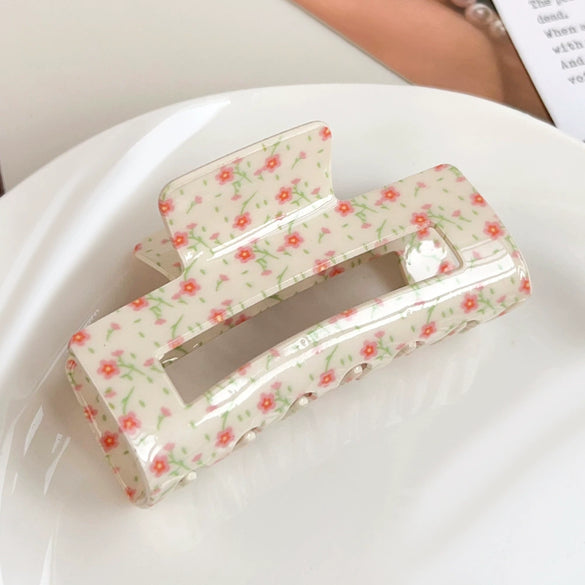 Wholesale Acrylic Floral Cherry Print Hair Shark Clip For Girls