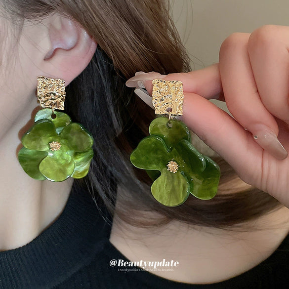 Wholesale Acrylic Flower Geometric Pleated Earrings With Silver Needle And Electroplating For Women