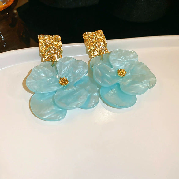 Wholesale Acrylic Flower Geometric Pleated Earrings With Silver Needle And Electroplating For Women