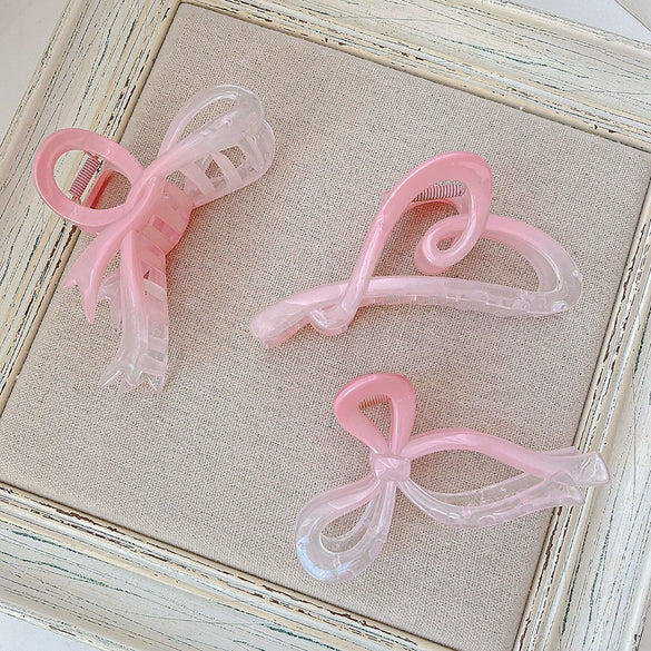 Wholesale Acrylic Fuel Injection Gradient Powder Bow Hair Accessories 3Piece Set Ponytail Clip For Women