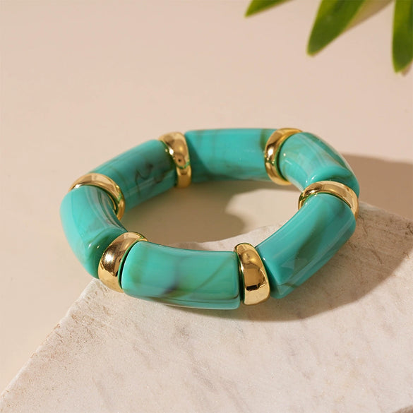 Wholesale Acrylic Geometric Bamboo Elastic Bracelet Retro Electroplating Style For Women