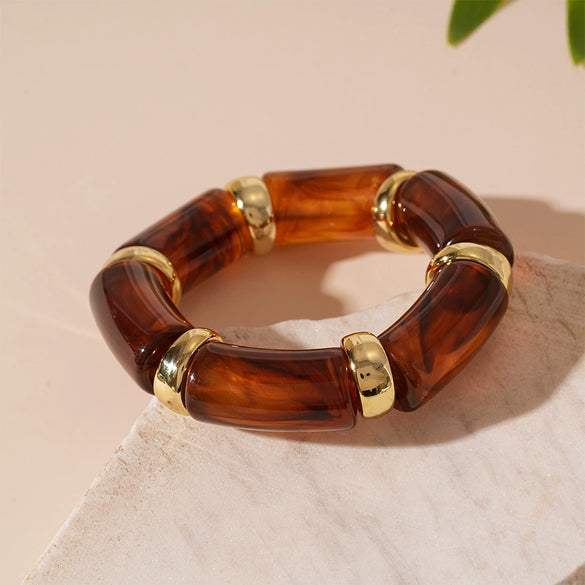 Wholesale Acrylic Geometric Bamboo Elastic Bracelet Retro Electroplating Style For Women