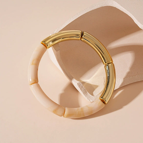 Wholesale Acrylic Geometric Electroplated Bamboo Bracelet For Women Maillard Style Natural Fashionable Simple Highend Temperament Niche