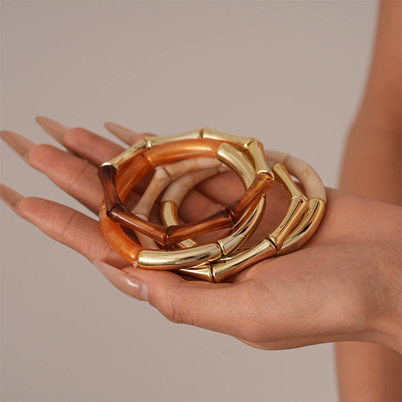 Wholesale Acrylic Geometric Electroplated Bamboo Bracelet For Women Maillard Style Natural Fashionable Simple Highend Temperament Niche