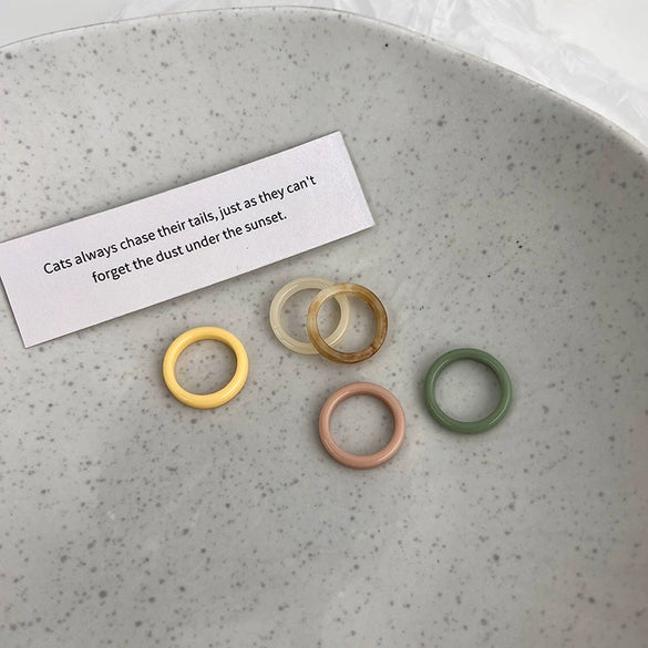 Wholesale Acrylic Geometric Fivepiece Ring Set New Ins Fashionable Small Fresh Candy Color For Women