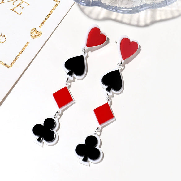 Wholesale Acrylic Geometric Poker Peach Heart Square Plum Long Earrings For Women