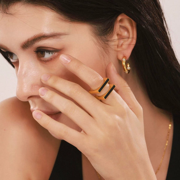 Wholesale Acrylic Geometric Square Ring And Stainless Steel 18K Gold Plated Bracelet For Women