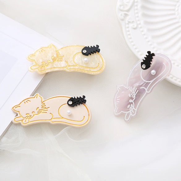 Wholesale Acrylic Handmade Duckbill Hairpin Women's Animals Style Kitty Hair Accessories