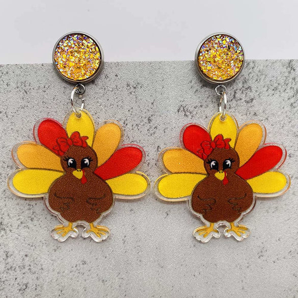 Wholesale Acrylic Handmade Turkey Asymmetric Pendant Earrings With Cartoon Characters And Geometric Patterns For Women