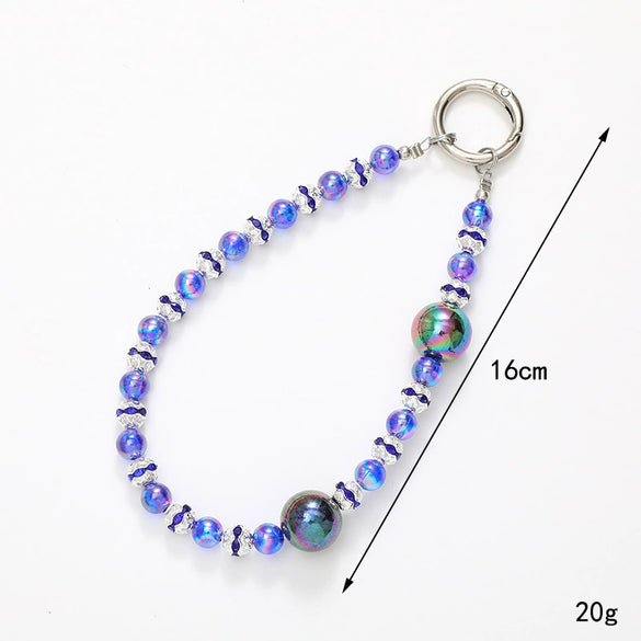 Wholesale Acrylic Light Luxury Solid Color Ab Beads Mobile Phone Pendant Electroplated Lanyard Wrist Strap