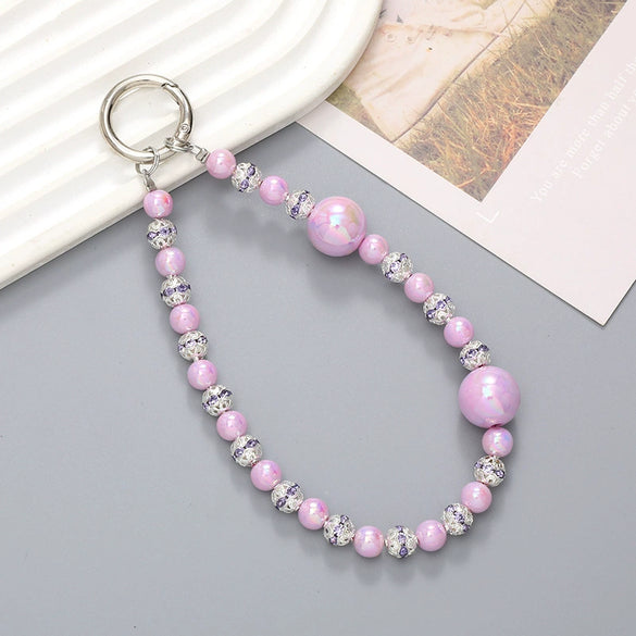 Wholesale Acrylic Light Luxury Solid Color Ab Beads Mobile Phone Pendant Electroplated Lanyard Wrist Strap