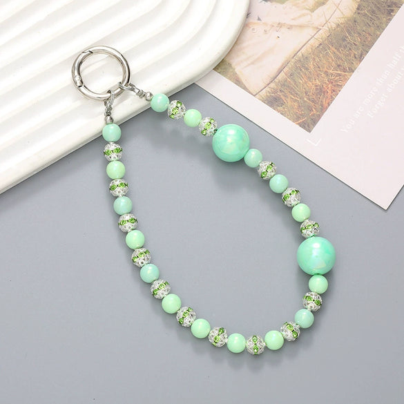 Wholesale Acrylic Light Luxury Solid Color Ab Beads Mobile Phone Pendant Electroplated Lanyard Wrist Strap