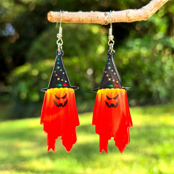 Wholesale Acrylic Pendant Earrings With Double Sided Printing Of Halloween Ghost And Wizard Hat For Women