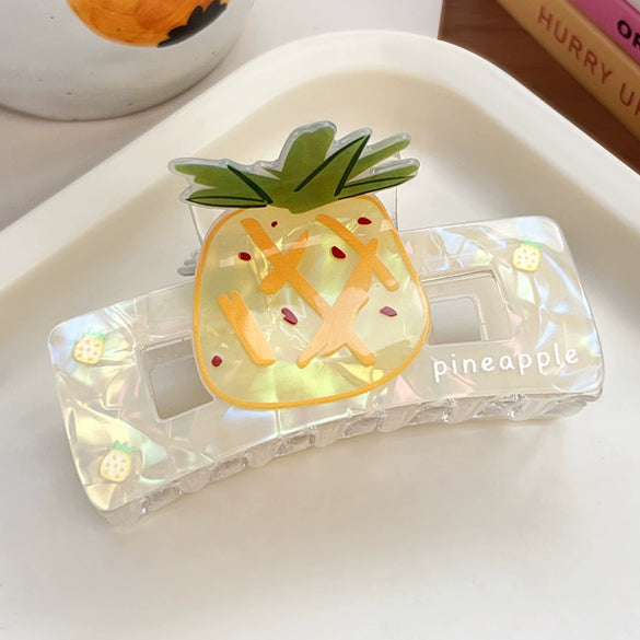 Wholesale Acrylic Printed Fruit Cartoon Style Square Hair Clips For Women
