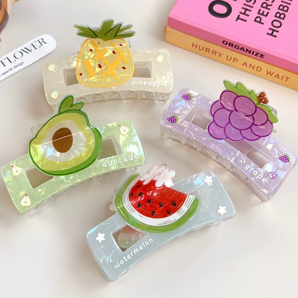 Wholesale Acrylic Printed Fruit Cartoon Style Square Hair Clips For Women