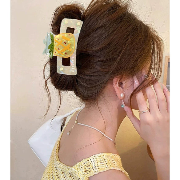 Wholesale Acrylic Printed Fruit Cartoon Style Square Hair Clips For Women