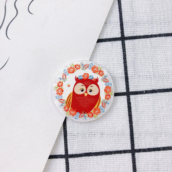Wholesale Acrylic Resin Geometric Round Relief Rabbit Owl Patch Printing Pendant Jewelry Accessories